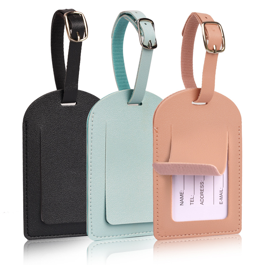 Luggage Tag Leather - ป้ายติดกระเป๋าเดินทางสำหรับผู้หญิงและผู้ชาย ทำจากหนัง PU อุปกรณ์เสริมสำหรับการเดินทาง ป้ายชื่อ ที่อยู่