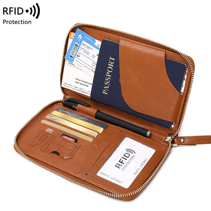 Travel Accessories Rfid - กระเป๋าเก็บบัตรป้องกัน RFID แบบมีซิปใหม่สำหรับเดินทางกระเป๋าโทรศัพท์อุปกรณ์เสริมการเดินทางระหว่างประเทศปกหนังสือเดินทางหนัง