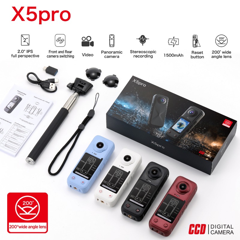 Travel Vlog Accessories - X5 Pro กล้องแอคชั่น 4K พาโนรามา 200