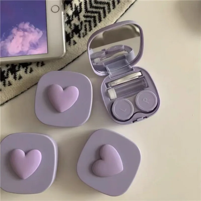 Travel Accessories Kit For Women - หัวใจสีม่วงคอนแทคเลนส์กล่องกระจก MINI Lovely Eyes คอนแทคเลนส์คอนเทนเนอร์กล่องชุดเดินทางผู้หญิงแว่นตา