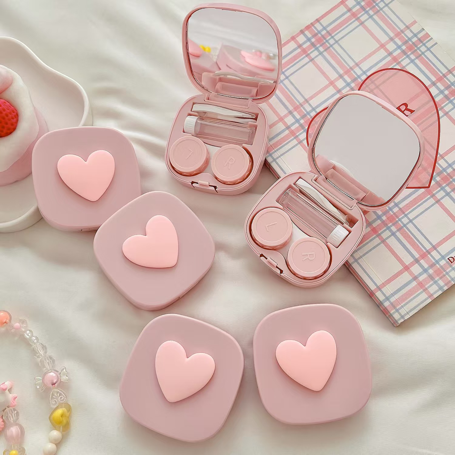 Travel Accessories Kit For Women - หัวใจคอนแทคเลนส์พร้อมกระจก MINI Lovely Eyes Care คอนแทคเลนส์คอนเทนเนอร์กล่องชุดเดินทางแว่นตาอุปกรณ์เสริม