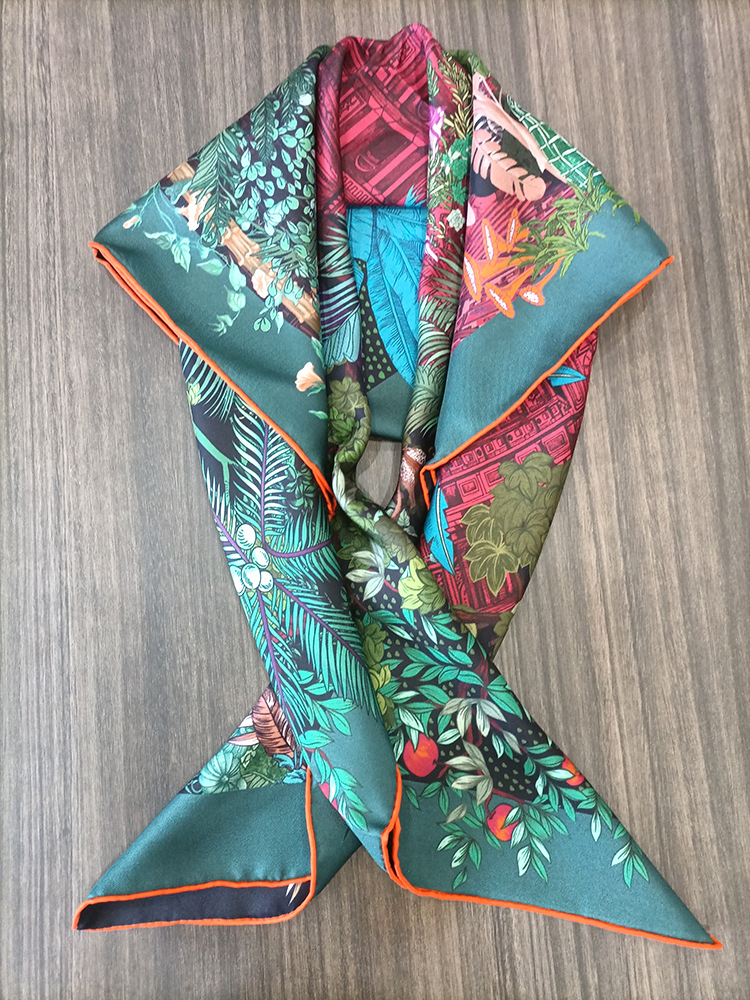 Travel Hair Accessories - ผ้าพันคอไหม 90 ซม. สำหรับผู้หญิง ผ้าพันคอสี่เหลี่ยมจัตุรัสแบบม卷ขอบด้วยมือ ผ้าพันคอคลุมผม