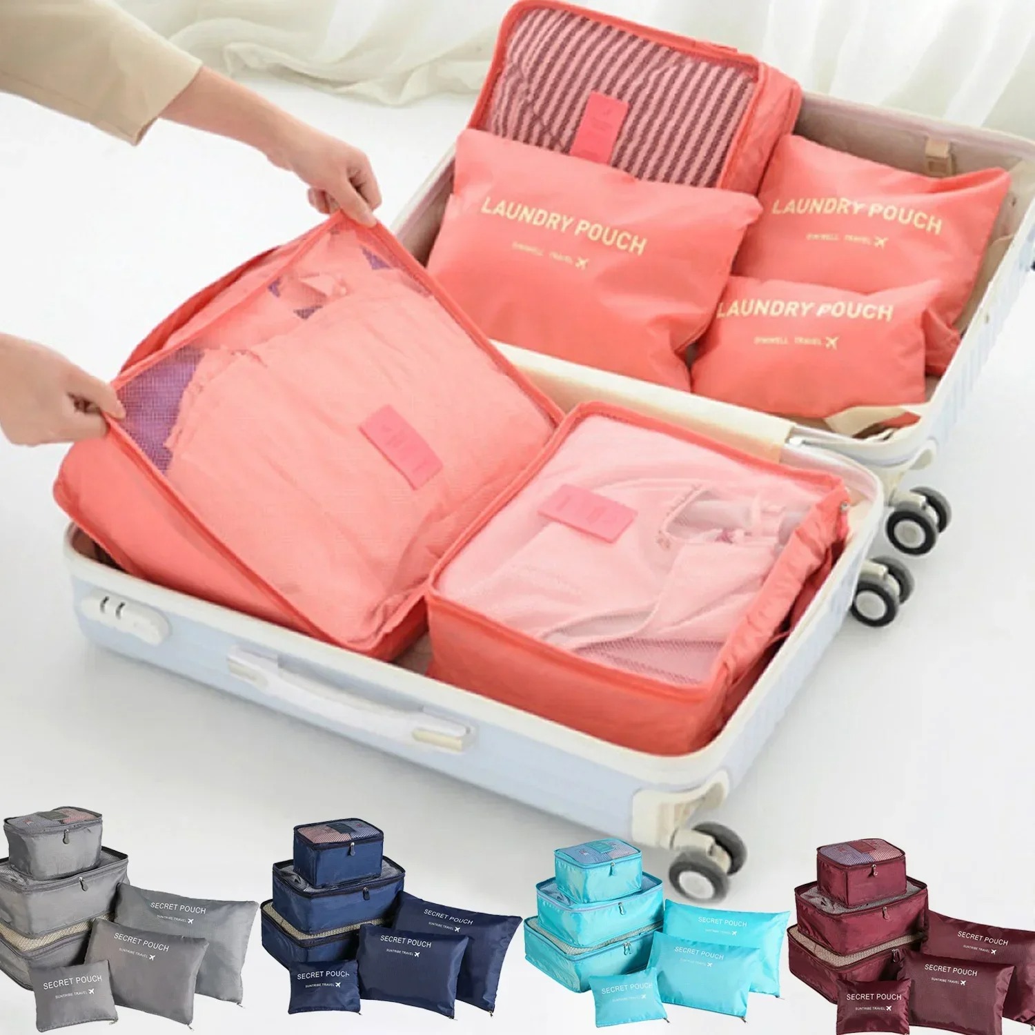 Travel Accessories Organiser - ชุดกระเป๋าจัดเก็บสัมภาระสำหรับเดินทาง 6 ชิ้น ชุดจัดระเบียบกระเป๋าเดินทาง กล่องเก็บของแบบพกพา ที่จัดระเบียบเสื้อผ้าและรองเท้าแบบพับได้
