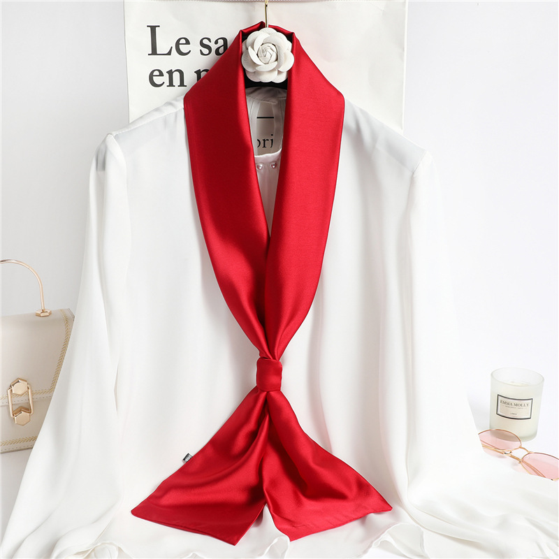 Travel Hair Accessories - ผ้าพันคอไหมสีแดงล้วน ผ้าพันคอไหมซาตินสำหรับผู้หญิง ขนาด 14*145 ซม. ผ้าคาดผม